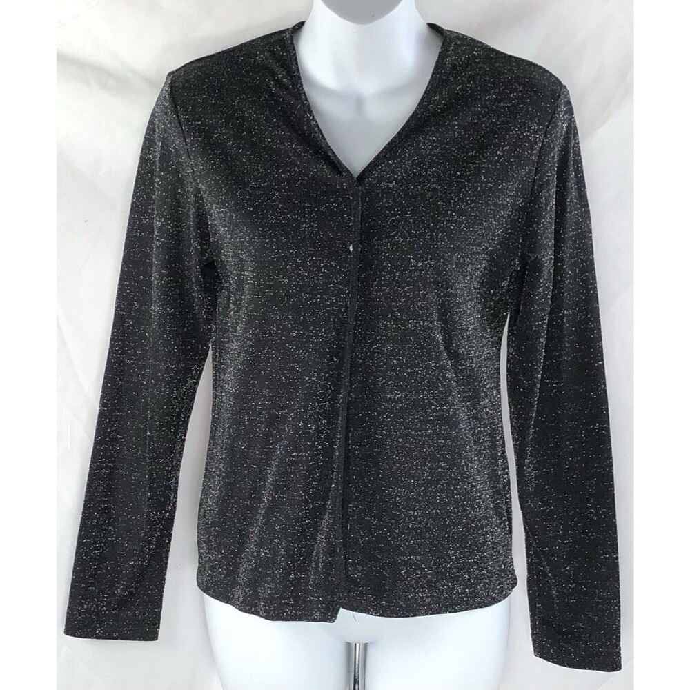 Vintage MKM Knit 3 Button Cardigan Top S Blk Sparkle Glitter WhimsiGoth Glam Y2K